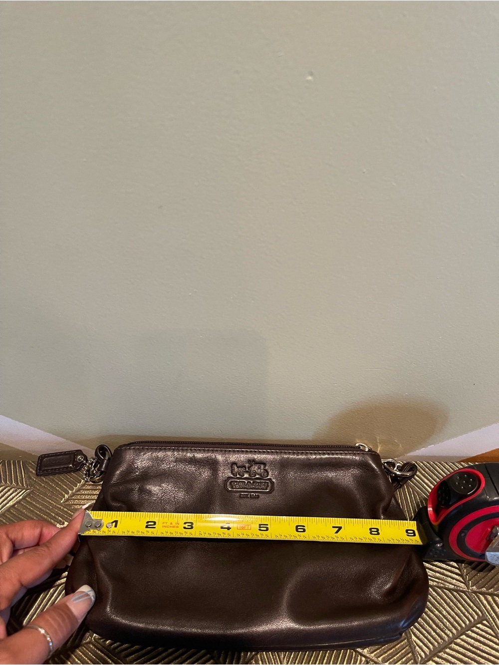 COACH Dark Brown Leather Shoulder Clutch - Picture 7 of 8